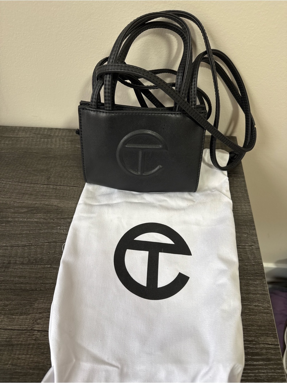 Telfar Black Mini Leather Shopper with Embossed Logo